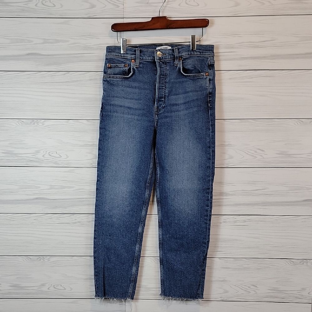 Re / Done Jeans High-Rise Stove Pipe Button Fly Blue Denim Womens Size Waist 29